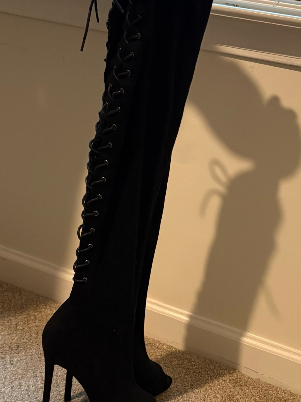 Keen Black Lace-Up Over-the-Knee Stiletto Boots